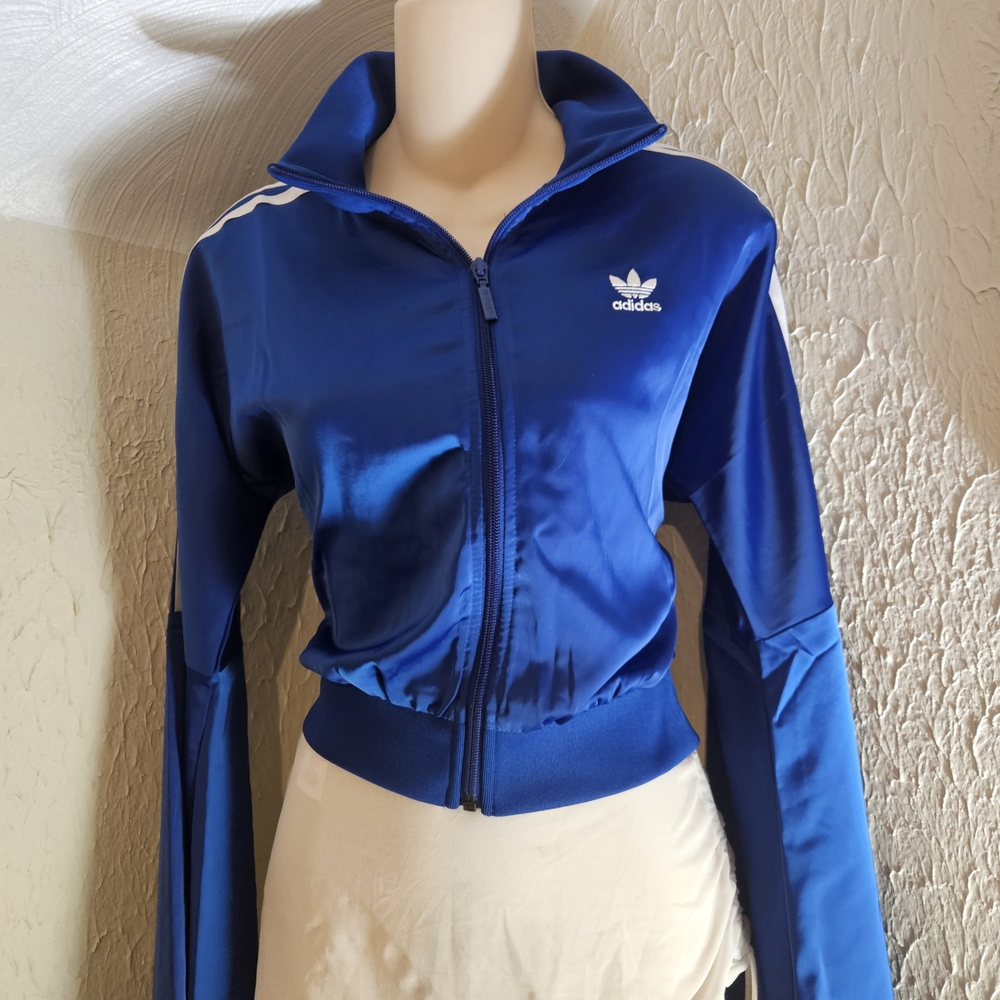 Adidas Women's Blue Track Jacket Flared Sleeves Size Med. Rare Design